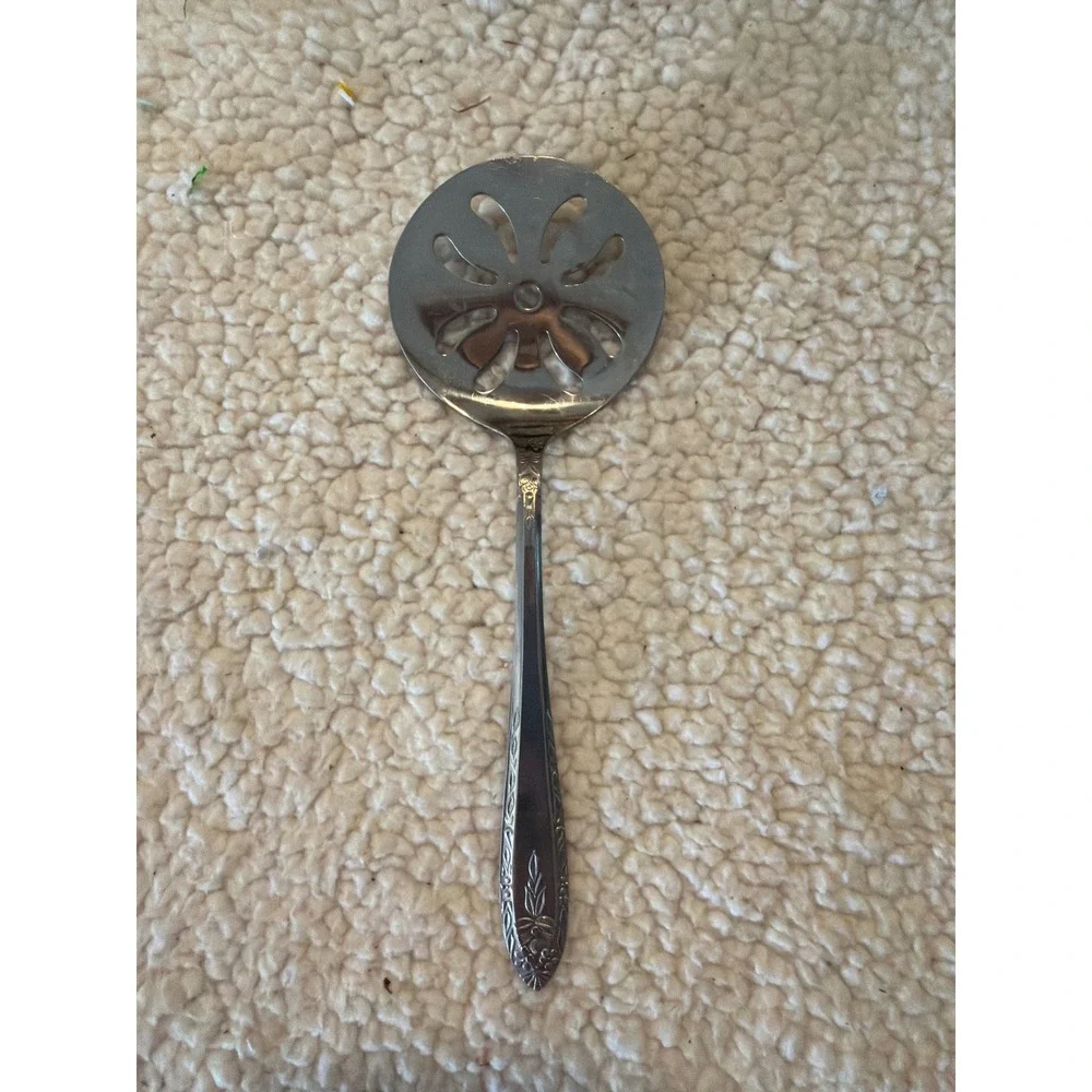 Vintage Silverplate Pierced Tomato Server Ornate Floral Cutout Serving Spoon